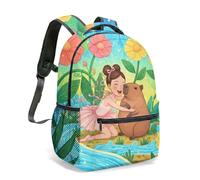 Ballet Girl & Capybara - Mochila infantil de 40,6 cm, diseño floral de cuento de hadas, 03., L, Casual