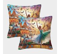 Ballet Girl Fundas Almohada 3D Set de 2 Fundas Paisaje Urbano Fundas Cojin Cama Poliester Cremallera Invisible Decoracion Dormitorio Infantil Adulto 45x45cm