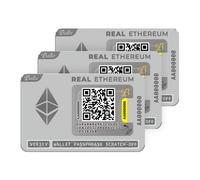 Ballet Real Ethereum (Eth) 3-Pack - 3 billeteras frías físicas Tipo Tarjeta, 100% Offline sin batería/Bluetooth/USB ni firmware, sin Frase semilla, Compatible con Ballet Crypto App