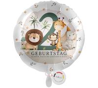 balloa Globo de aluminio de 2 años con diseño de safari con león, jirafa, mono, elefante, regalo para el segundo cumpleaños infantil, globo de helio, selva, decoración para fiestas de animales, 33 cm