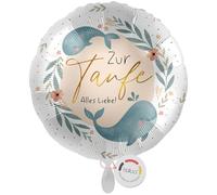 balloa Globo de aluminio para bautizo con amigos de ballena, regalo para bautizo para niños y niñas, globo redondo, decoración decorativa para fiestas de bautizo o bautizo, 33 cm