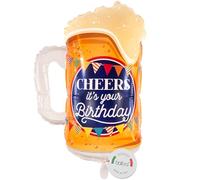 balloa Globo de aluminio XXL Cheers its your Birthday, globo de helio, jarra de cerveza, globo de cumpleaños, decoración para hombres, divertido globo de aluminio, idea de regalo para adultos