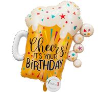 balloa Globo de aluminio XXL Cheers its your Birthday, globo de helio, jarra de cerveza, globo de cumpleaños para hombres, decoración divertida, idea de regalo para adultos, decoración de fiesta