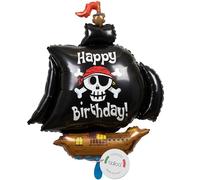 balloa Globo de aluminio XXL con diseño de barco pirata Happy Birthday, globo de helio, decoración pirata, para fiestas, cumpleaños infantiles, regalo de cumpleaños pirata, decoración de fiestas