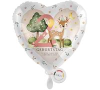 balloa Globo de aluminio XXL con forma de corazón, ciervo, animales del bosque, regalo para el 2º cumpleaños para niños, adecuado para helio, decoración de fiesta, idea de decoración para niñas y