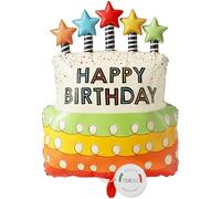 balloa Globo de aluminio XXL con forma de tarta de cumpleaños, decoración de helio con velas de estrella, globo de cumpleaños, decoración para fiestas, regalo de cumpleaños para niños y adultos, tarta