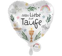 balloa Globo de aluminio XXL con texto en alemán "Alles Liebe zur Taufe mit Taube, Rainbogen und Ballen, Helium Herzballon als Geschenk zum Taufe für Jungen oder Mädchen, dekorativer Luftballon
