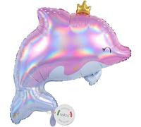 balloa Globo de aluminio XXL Glowy con corona de animales bajo el agua, globo de helio, mar animales, globo rosa con delfín para cumpleaños infantiles, decoración de fiesta, océano, regalo de