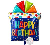 balloa Globo de aluminio XXL Happy Birthday Caja de regalo, globo de helio, decoración de cumpleaños, globo de helio, decoración de fiesta, cumpleaños, idea de regalo para niños adultos, fiesta de
