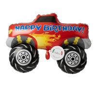 balloa Globo de aluminio XXL Happy Birthday Monster Truck, globo de helio para coche, globo de helio para cumpleaños infantiles, decoración de cumpleaños, decoración de fiesta, 87 cm