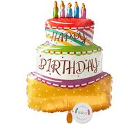 balloa Globo de aluminio XXL Happy Birthday Tarte Rainbow Globo de helio decoración colorida, globo de cumpleaños, decoración de fiestas, regalo de cumpleaños para niños y adultos, pastel de