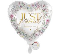 balloa Globo de aluminio XXL Just Married, decoración de boda, globo de corazón con diseño de flores, globo de helio para novios, celebraciones, globos para bodas, regalo de boda, decoración de bodas