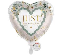 balloa Globo de aluminio XXL para bodas Just Married, con forma de corazón, globo de helio, para decoración de bodas, fiestas, regalo para bodas, novios, decoración de bodas, 53 cm