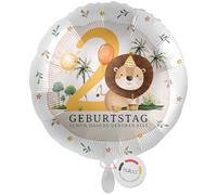 balloa Globo de aluminio XXL, redondo, 2 años, diseño de safari con león y palmeras, regalo para la segunda fiesta infantil, globo de helio, fiesta de animales, globos de safari, decoración de fiesta