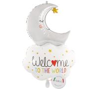 balloa Globo de aluminio XXL Welcome to the World Luna, globo de helio para nacimiento, regalo para baby shower, globo decorativo para bebé, decoración para fiestas de cumpleaños, nube, globo de luna