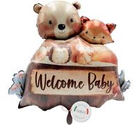 Balloa Globo de foil XXL Welcome Baby Animales del bosque, globo de helio para baby shower, globo de aire con motivo de nacimiento para fiesta, baby shower, regalo para nacimiento, decoración de