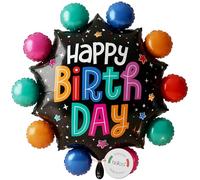 balloa Globo de lámina XXL Happy Birthday con lunares de colores, decoración de cumpleaños, globo de helio, decoración de cumpleaños, idea de regalo para niños y adultos, fiesta de lujo, diseño de