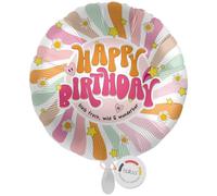 balloa Globo de papel de aluminio con estrellas y flores, tamaño XXL, 53 cm | Globo redondo grande de cumpleaños de color rosa, naranja y menta, sin relleno, para fiestas de cumpleaños