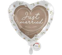 balloa Globo de papel de aluminio Just Married, decoración de boda, globo de corazón, diseño de flores, globo de helio para novios, celebraciones, globos para bodas, regalo de boda, decoración de