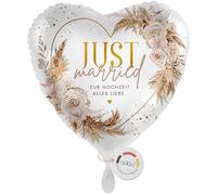 balloa Globo de papel de aluminio Just Married, globo de corazón bohemio, decoración bohemia, globo de helio para novios, celebraciones, globos para bodas, regalo de boda, decoración de fiestas, 33 cm