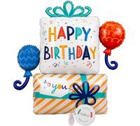 balloa Globo de papel de aluminio XXL Happy Birthday Regalo con globos, globo de helio, decoración de cumpleaños, decoración de fiesta de cumpleaños, idea de regalo para niños y adultos, globo premium