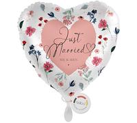 balloa Globo de papel de aluminio XXL Just Married, para bodas, globos con forma de corazón y flores, globos de helio para recién casados, para ceremonias de boda, regalo de boda, decoración de fiesta
