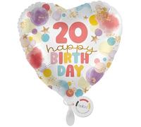 balloa Globo de plástico XXL Happy Birthday número 20, regalo para el 20 cumpleaños, globo de corazón con diseño colorido, globo de helio, globos de helio, decoración para fiestas de cumpleaños, 53 cm