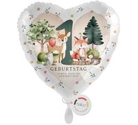 balloa Globo XXL con forma de corazón de animales del bosque, regalo para el primer cumpleaños, globo de helio para cumpleaños infantiles, decoración de fiesta con zorro, ciervo, erizo, decoración de