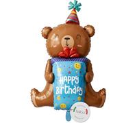 balloa Globo XXL en 3D con diseño de oso Happy Birthday, globo de helio, decoración para fiestas de cumpleaños, para niños, decoración de fiestas, animales, regalo de cumpleaños, 57 cm