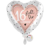 balloa Globo XXL para 16 cumpleaños, diseño de corazón rosa, ideal como regalo de cumpleaños, para niñas, fiestas, cumpleaños, 53 cm