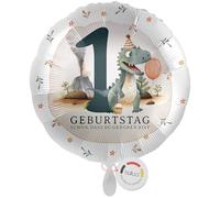 balloa Globo XXL para fiesta de dinosaurio, regalo para el primer cumpleaños, globo de helio redondo con diseño de dinosaurios y número 1, decoración de fiesta de cumpleaños para niños o niñas, 53 cm