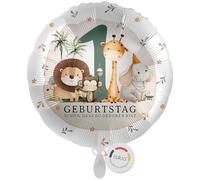 balloa Globo XXL Safari, regalo para el primer cumpleaños para niños, adecuado para helio, redondo, con diseño de león, mono, jirafa, elefante, decoración de cumpleaños infantil, decoración de fiesta