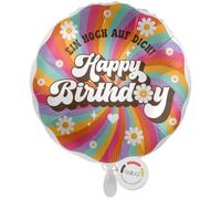 balloa Happy Birthday - Globo retro con diseño de flores hippie, 33 cm