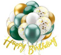 Balloono 60u Globos Dorados + Guirnalda de Feliz Cumpleaños - Decoración para Cumpleaños o Comunion Niña - Globos Metalizados y Transparentes con Confeti