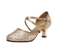 Ballroom Dance Shoes for Women Closed Toe Low Heels Crisscross Ankle Strap Court Shoes Dancing Practice Mary Jane Pumps Performence Irish Salsa Jazz Pumps Training Shoe Ladies Footwear