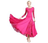 Ballroom Dancing Performance Costume Waltz Foxtrot Tango Competition Long Sleeved Dresses Adults Modern Big Swing Dress(Rose Red,M)