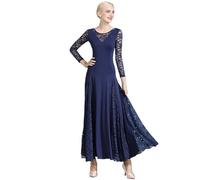 Ballroom Dancing Performance Costume Waltz Foxtrot Tango Competition Long Sleeved Dresses Adults Modern Big Swing Dress(Color 3,L)