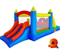 Ballsea Castillo Hinchable, Casa de Saltos para Niños Cama Elástica con Tobogán Doble, Centro de Juegos con Soplador de Aire para Niños Interior y Exterior, 4,88 x 2,4 x 1,9 m