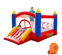 Ballsea Castillo Hinchable de PVC con soplador, trampolín, tobogán y Red de Seguridad. Este Castillo Hinchable está Hecho de PVC y es Adecuado para el hogar, el Exterior, la guardería o el Comercio