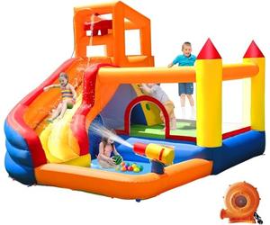 Ballsea Castillo Hinchable Grande con Ventilador, tobogán seco y de Agua, Adecuado para niños de 3 a 10 años, Castillo Children's Bouncy para Uso Interior o Exterior, 320 x 280 x 232 cm