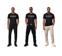 BALMAIN Camiseta De Algodón Con Logo Flocked De Corte Recto Tee Top Paris Bnwt L