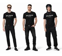 Balmain Flocked Logo Ajuste Recto Camiseta Algodón Camisa Paris Top 2XL