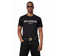 Balmain Flocked Logo Ajuste Recto Camiseta Algodón Camisa Paris Top Nueva XL
