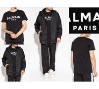 Balmain Paris Flocked Logo Ajuste Recto Camiseta Algodón Camiseta Top Crew BNWT