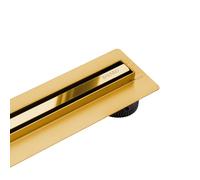 BALNEO Canal de Ducha, Canal de Desagüe 80cm Desagüe de Suelo con Espejo Dorado de Acero Inoxidable, Panel Estrecho de 14mm, Juego Completo, Bajo 57mm, Desagüe de Ducha Proline Delgado y Bajo