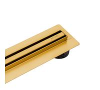 BALNEO Canal de Ducha, Canal de Desagüe 80cm Desagüe de Suelo Dorado de Acero Inoxidable, Panel Estrecho de 14mm, Juego Completo, Bajo 57mm, Desagüe de Ducha Proline Delgado y Bajo