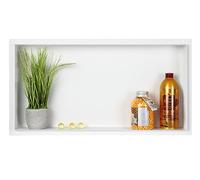 Balneo Nicho de Ducha de Acero Inoxidable 60x30x10cm, Blanco, Impermeable, Nicho para Utensilios de Baño, Montaje Flexible, Wall-Box SIN Flote Blanco