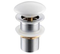 Balneo Tapón de Desagüe Universal para Lavabo Válvula Pop Up Click Clack de Latón Brillante - 66 mm x G1 1/4 - Tapón de Cerámica Blanca sin Rebosadero con 4 Juntas