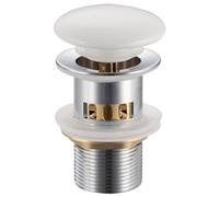 Balneo Tapón de Lavabo Brillante - Válvula Desagüe Click-Clack de Latón y Cerámica Blanca - Tapón para Lavabo 66 mm - Acabado Cromado con Cesta Antiatascos y Rebosadero - Resistente a la Corrosión