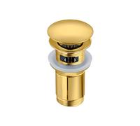 BALNEO Tapón Universal para Fregadero Click Cono emergente Dorado, latón, Inoxidable, 4 Juntas, Junta, Accesorio de Drenaje, 66mm x G1 1/4, con rebosadero, C-Click
